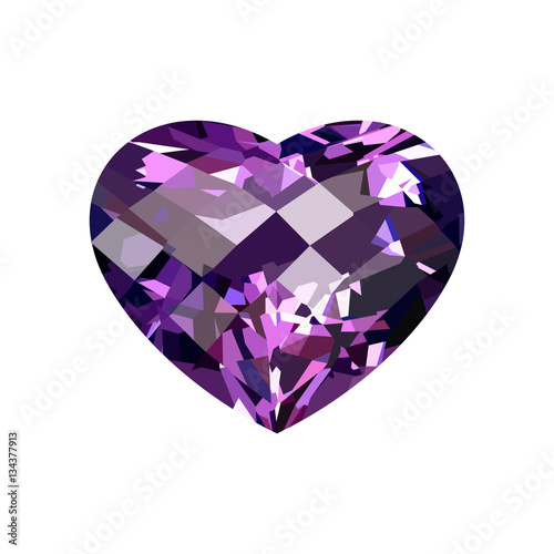 Realistic purple amethyst heart-shaped. Gem. Vector illustration