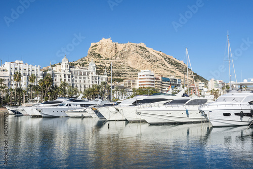 View from the yacht marine port on Santa Barbara castle in Alicante, Costa Blanca, Spain