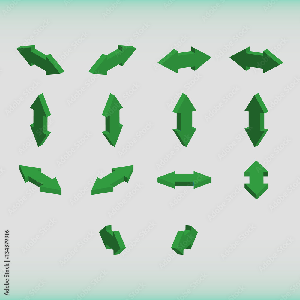Set of isometric arrows green color. Set of isometric arrows green color.