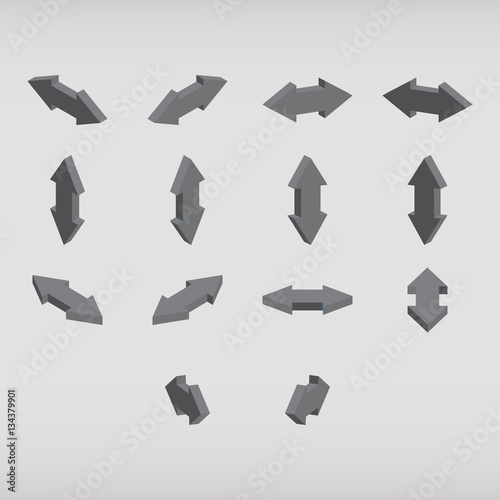 Set of isometric arrows gray color.