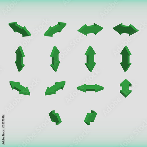 Set of isometric arrows green color.