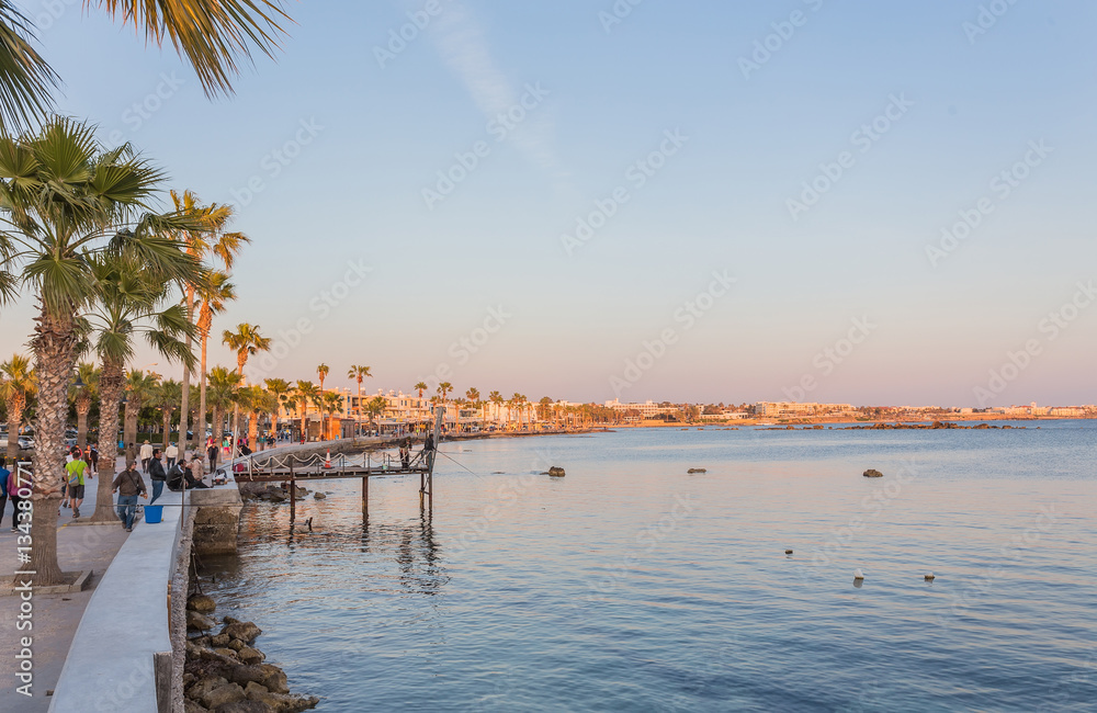 View of embankment at Paphos Harbour, Cyprus