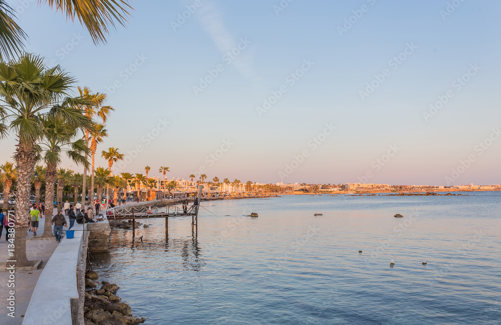 Obraz premium View of embankment at Paphos Harbour, Cyprus