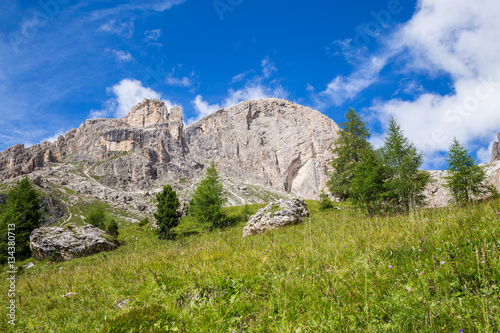 View of the Roda di Vaèl (Rosengarten group) in the Italian Dolomites