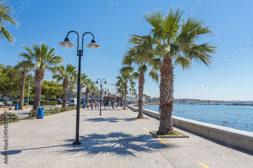 Canvas Print View of embankment at Paphos Harbour, Cyprus