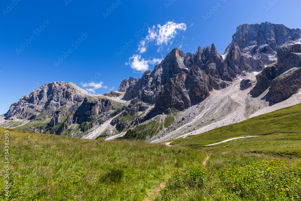 View of Pale di San Martino, Italian Dolomites in Trentino