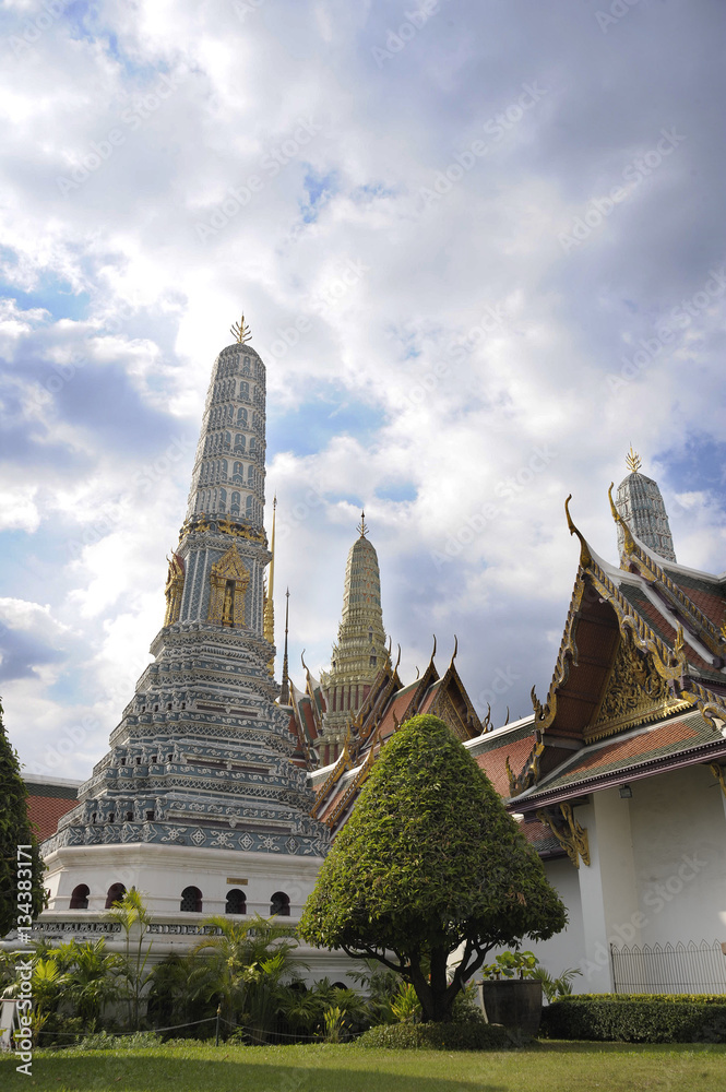 view of famous religion temple wat phra prakaew grand palace in Bangkok Thailand