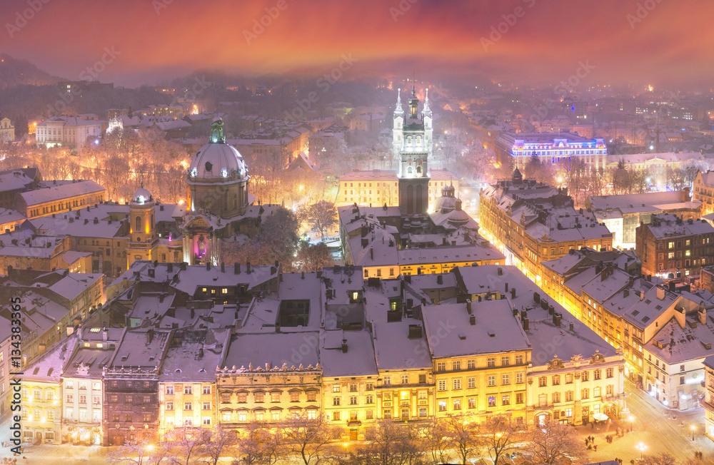 Fototapeta premium Snowy Christmas Lviv