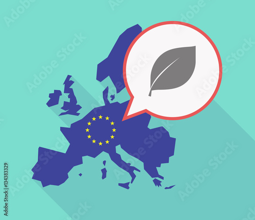 Long shadow EU map with a leaf