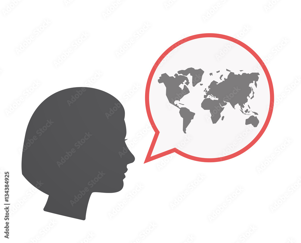 Isolated female head with a world map