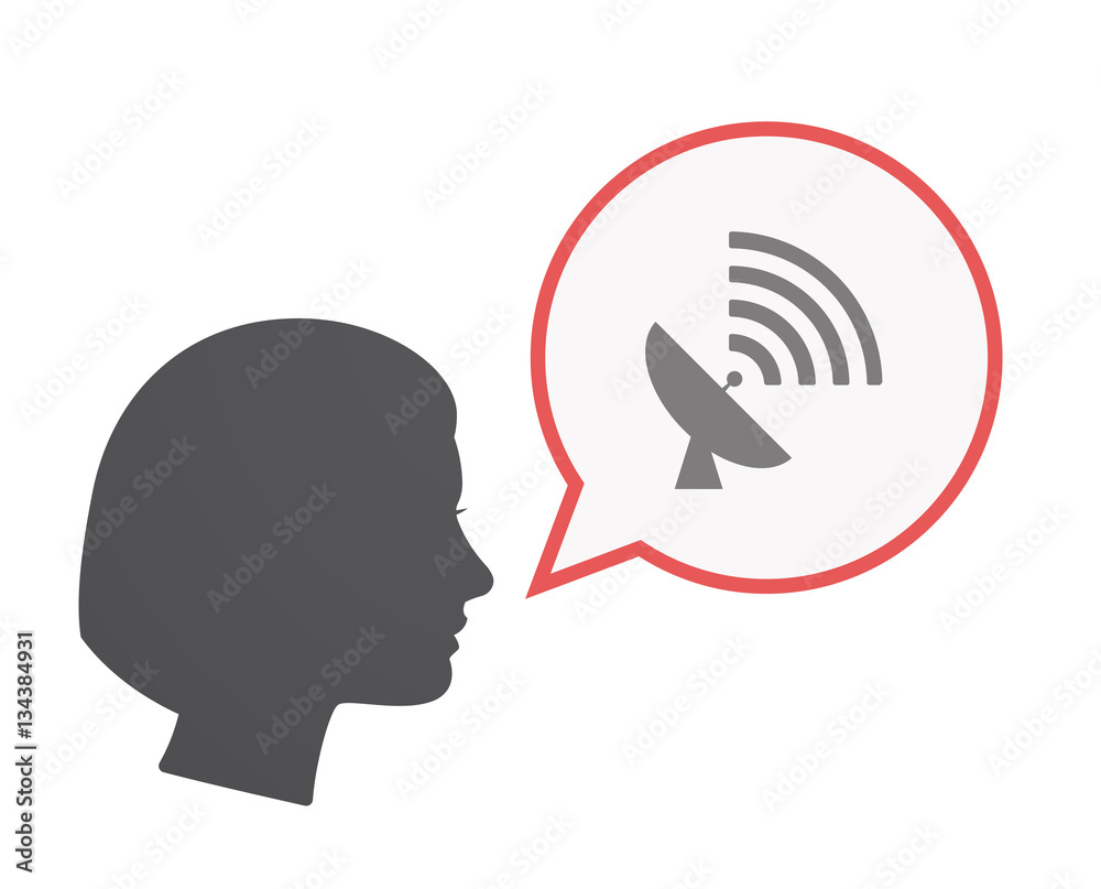 Isolated female head with a satellite dish