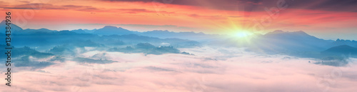 Foggy sunrise in the Carpathian mountains