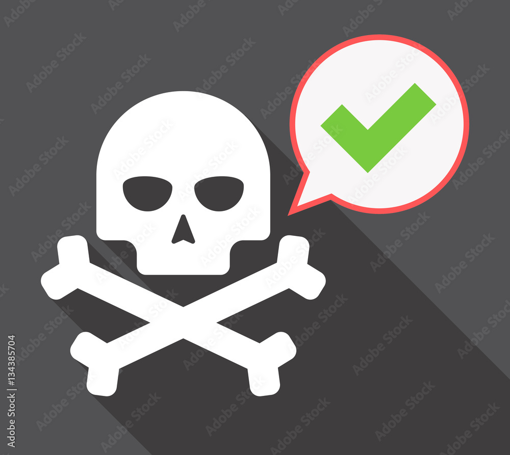 Long shadow skull with a check mark Long shadow skull with a check mark