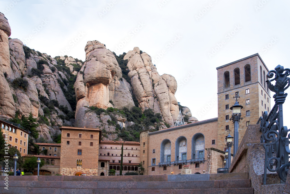 Spain. View of the Monastery of Montserrat in Catalonia, Barcelona.  Famous for the Virgin of Montserrat.