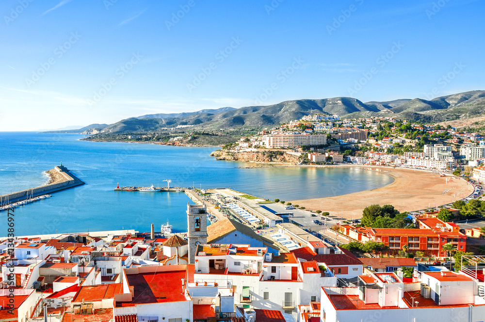 Spain. Valencia, Peniscola. View of the sea from a height of Pope Luna's Castle