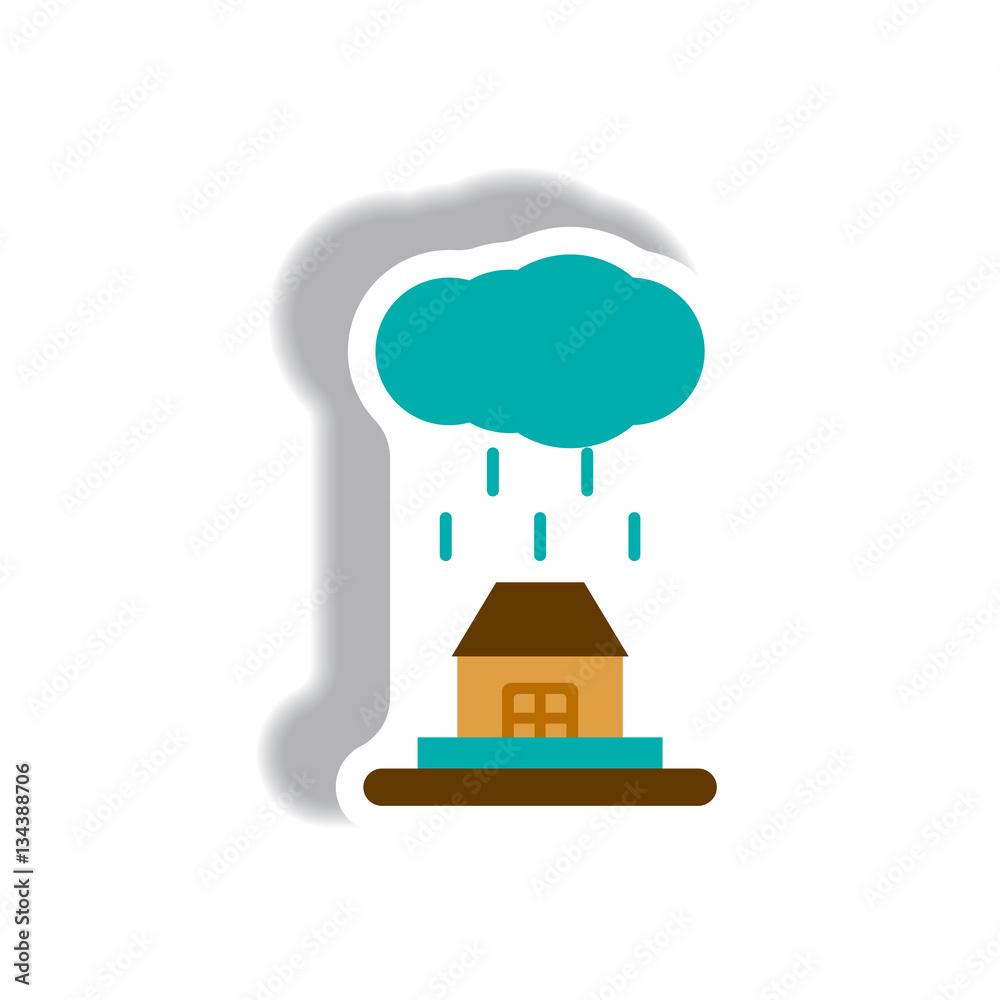 Naklejka premium Rain cloud on house,cloudburst, downpour rain