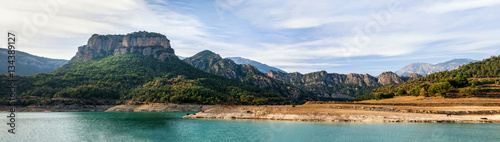 Lake with Pyrenees mountains panorama