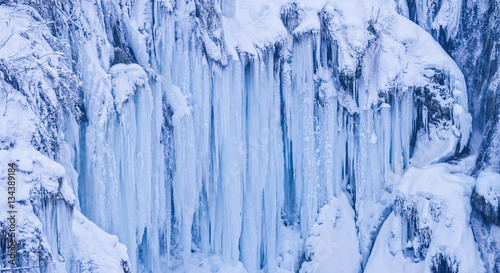 Plitvice lakes frozen waterfall