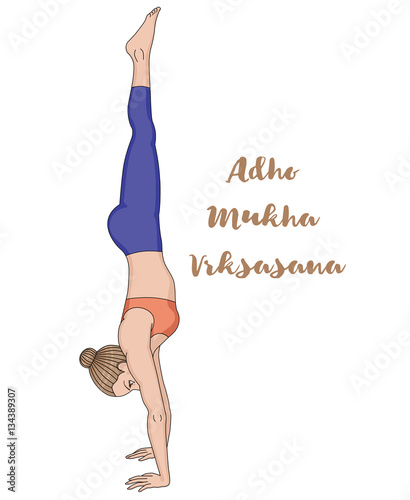 Women silhouette. Headstand yoga pose. Adho Mukha vrksasana.