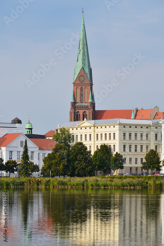 Sityscape of Schwerin on the lake shore, Germany