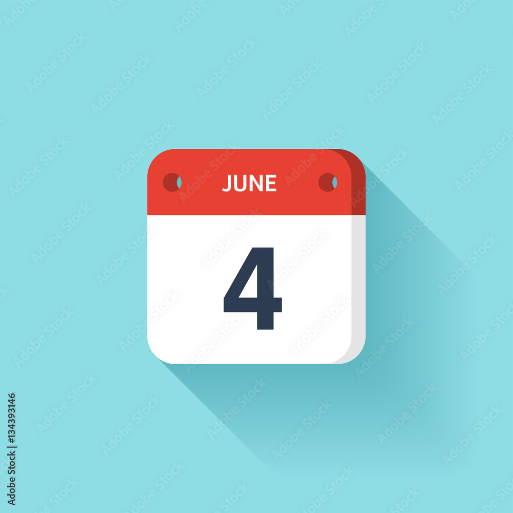 June 4. Isometric Calendar Icon With Shadow.Vector Illustration,Flat Style.Month and Date.Sunday,Monday,Tuesday,Wednesday,Thursday,Friday,Saturday.Week,Weekend,Red Letter Day. Holidays 2017. June 4. Isometric Calendar Icon With Shadow.Vector Illustration,Flat Style.Month and Date.Sunday,Monday,Tuesday,Wednesday,Thursday,Friday,Saturday.Week,Weekend,Red Letter Day. Holidays 2017.