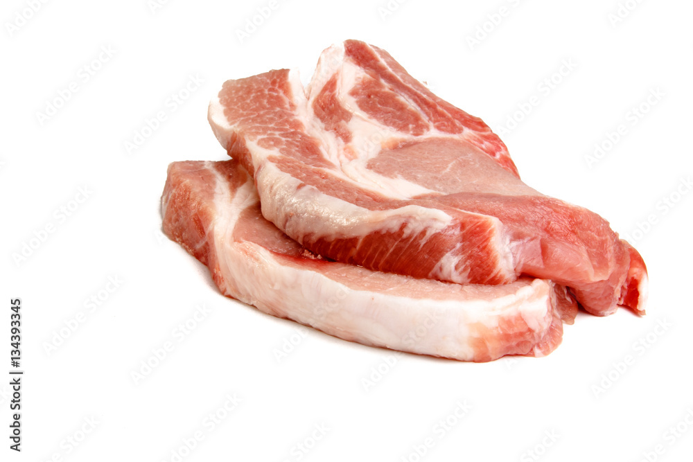 Pork loin boneless sliced is on a white background.
