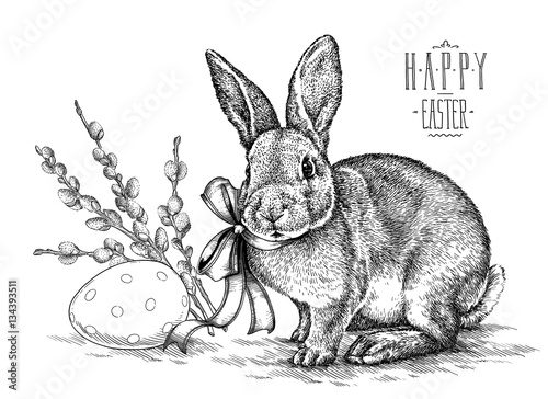 Easter rabbit bunny engrave illustration vintage graphic