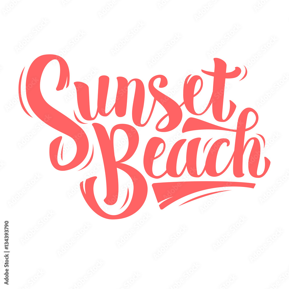Sunset Beach Brush Script Lettering On A White Background. Type 