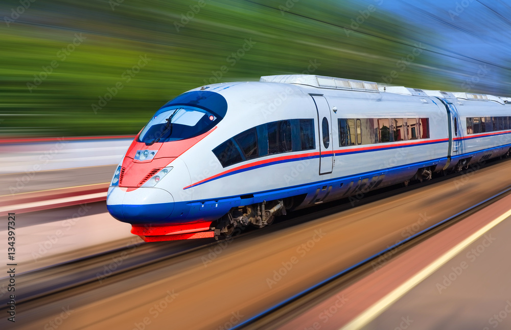 Modern train at high speed - obrazy, fototapety, plakaty 