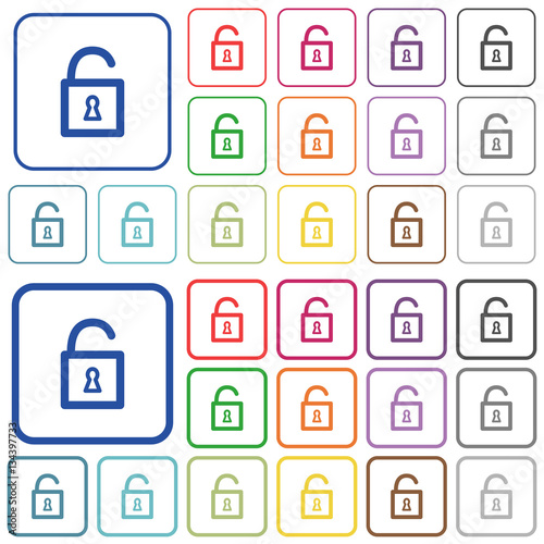 Unlocked padlock outlined flat color icons
