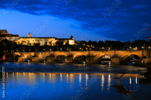 Evening view of Charles Bridge from Novotneho Lavka  Prague