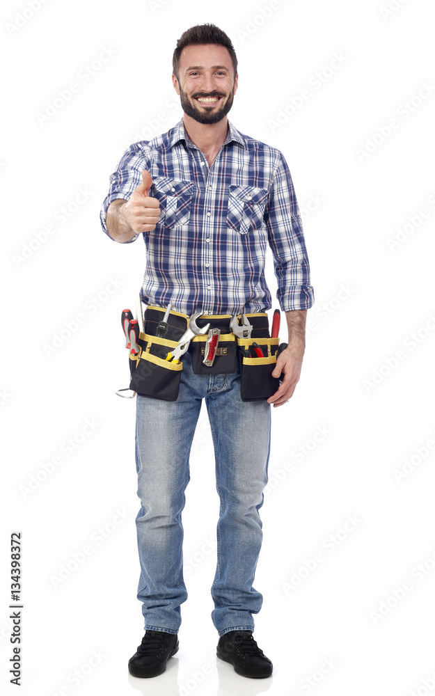 Cheerful carpenter showing ok sign Cheerful carpenter showing ok sign