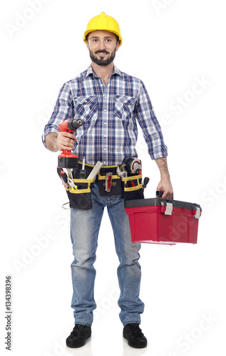 Handyman with toolbox and power drill