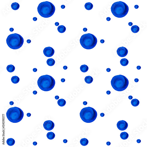 The abstract pattern of blue colorful watercolor circles different sizes. Simple round geometric shapes randomly scattered