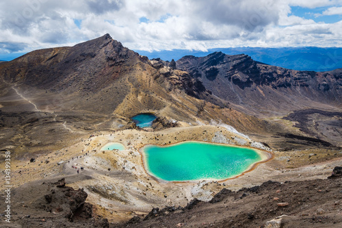 Landscape view of colorful Emerald lakes and volcanic landscape, NZ photo