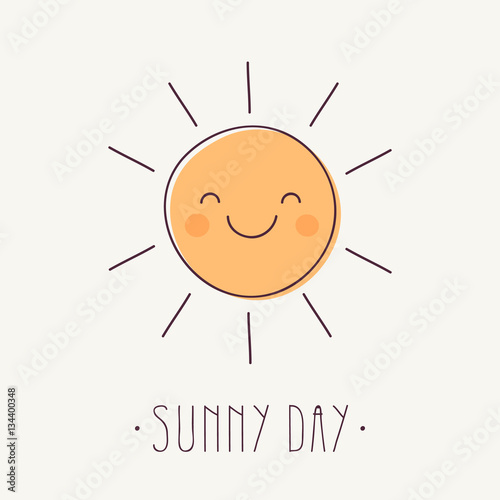 Cute Smiling Sun Character. Vector Illustration. 