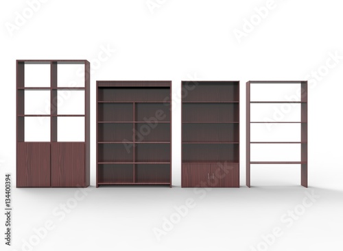 3d illustration of wooden shelves. white background isolated. icon for game web.