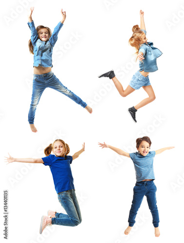 Cute jumping children on wh...
