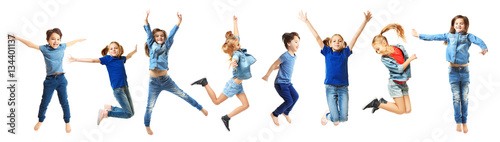 Cute jumping children on wh...