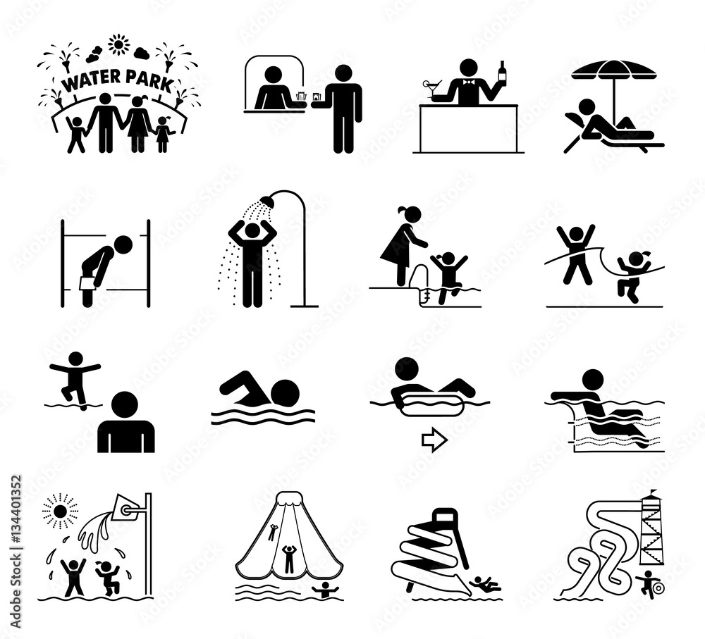 Collection of premium quality pictograms and signs for aqua park ...