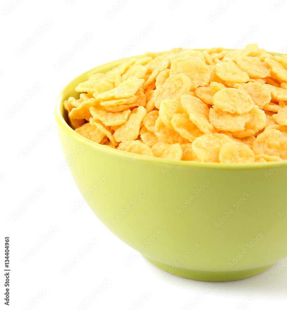 Bowl with cornflakes on white background Bowl with cornflakes on white background