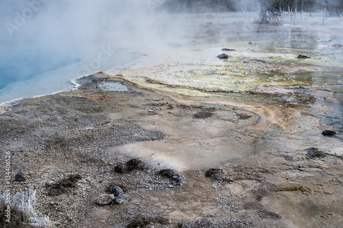 steam rising from volcanic vents in yellowstone