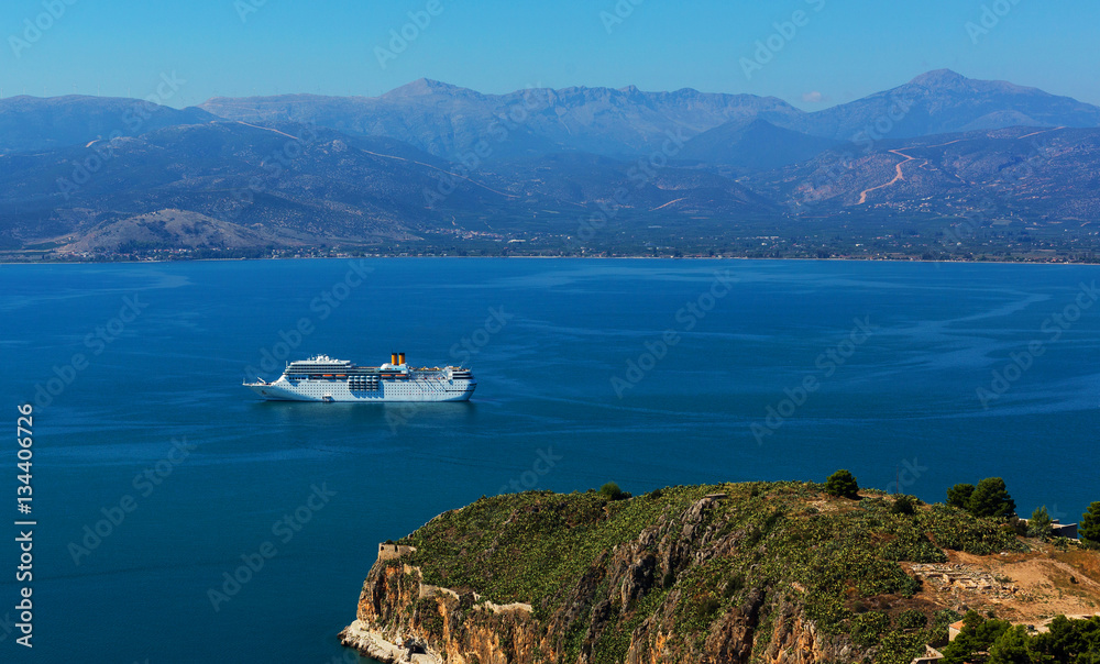 Cruise ship in Argolic Gulf, Nafplio, Greece