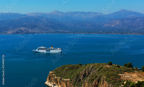 Cruise ship in Argolic Gulf, Nafplio, Greece
