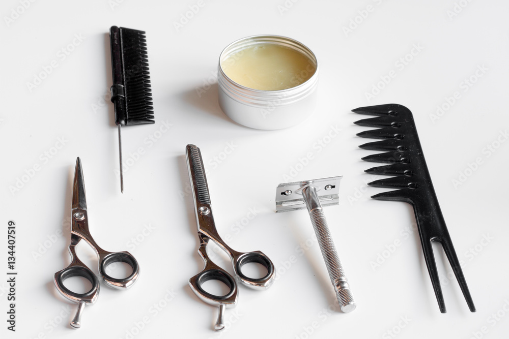 white desktop with tools for shaving beards white desktop with tools for shaving beards