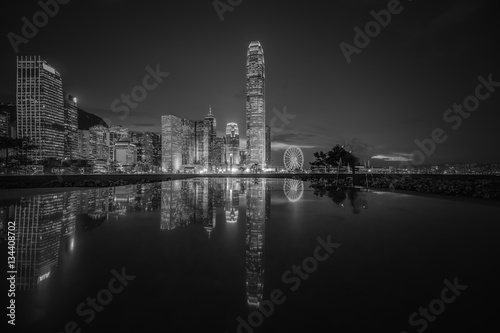 Canvas Print Hong Kong City at night in Black and White