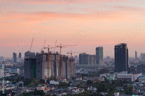 high building construction site along sky train line, Bangkok Th