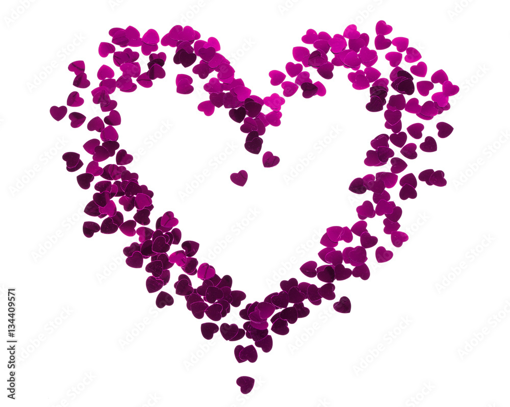 Heart silhouette made of red confetti Heart silhouette made of red confetti