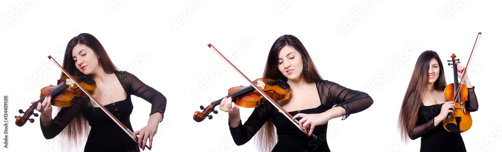 Woman performer playing violin on white Woman performer playing violin on white