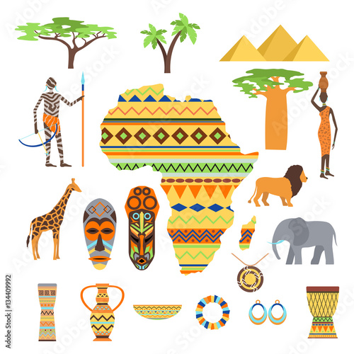 Africa symbols and travel vector set.